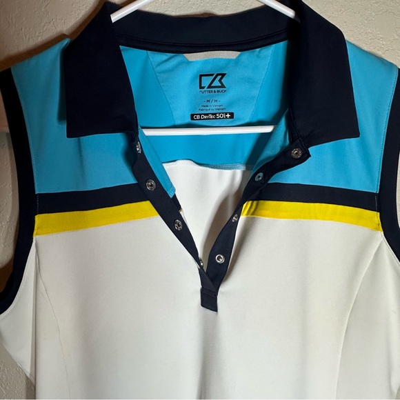 Cutter & Buck White and Blue Sleeveless Polo Tank Top - Picture 3 of 4